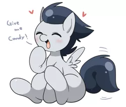 Size: 800x680 | Tagged: safe, artist:oniku, derpibooru import, rumble, pegasus, pony, colt, cute, dialogue, eyes closed, heart, male, rumblebetes, simple background, solo, white background