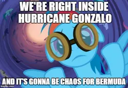 Size: 490x339 | Tagged: cropped, derpibooru import, edit, edited screencap, forced meme, goggles, hurricane fluttershy, hurricane gonzalo, meme, rainbow dash, safe, screencap, solo focus