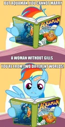 Size: 500x978 | Tagged: safe, derpibooru import, rainbow dash, aquaman, black manta, image macro, meme, reading, the simpsons