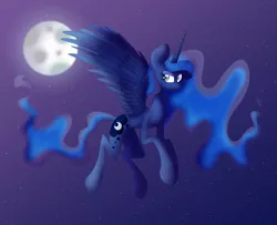 Size: 740x600 | Tagged: artist:elskafox, derpibooru import, flying, princess luna, safe, smiling, solo