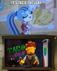 Size: 777x960 | Tagged: safe, derpibooru import, screencap, sonata dusk, equestria girls, rainbow rocks, lego, lord business, president business, sonataco, taco, taco tuesday, the lego movie