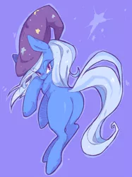 Size: 750x1002 | Tagged: suggestive, artist:coffeechicken, derpibooru import, trixie, pony, unicorn, bedroom eyes, blank flank, female, mare, plot, solo, solo female