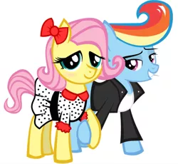 Size: 1335x1228 | Tagged: safe, artist:thisisdashie, derpibooru import, fluttershy, rainbow dash, 1950s, 50s, alternate hairstyle, female, flutterdash, greaser, lesbian, shipping