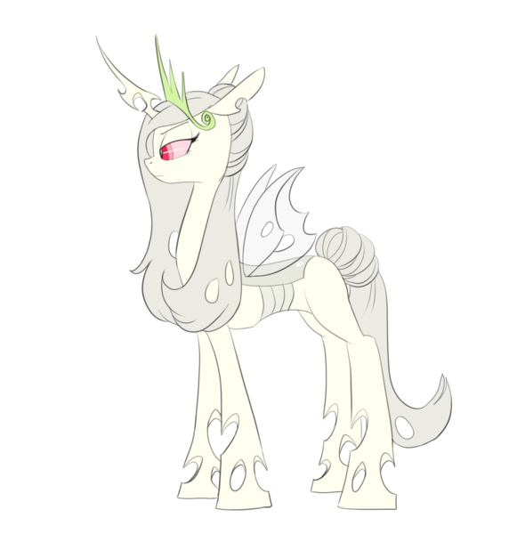 Size: 2630x2674 | Tagged: albino, albino changeling, artist:carnifex, changeling, changeling queen, changeling queen oc, commission, crown, derpibooru import, female, jewelry, oc, oc:queen silverwing, previous generation, regalia, safe, simple background, solo, transparent background, unofficial characters only, vector, white changeling
