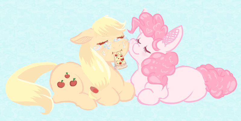 Size: 1280x645 | Tagged: applejack, artist:themaliciouskitty, crying, derpibooru import, eating, pinkie pie, pizza, safe, solo