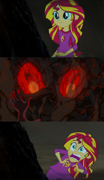 Size: 762x1312 | Tagged: safe, derpibooru import, edit, screencap, sunset shimmer, equestria girls, rainbow rocks, disney, exploitable meme, fantasia, fantasia 2000, firebird suite, meme, nightmare fuel, sunset screamer, this will end in tears and/or death