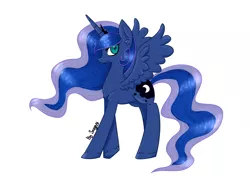 Size: 4000x3000 | Tagged: safe, artist:sannykat, derpibooru import, princess luna, alicorn, pony, female, jewelry, looking at you, mare, regalia, simple background, smiling, solo, spread wings, white background, wings