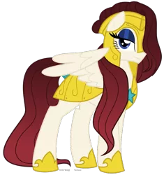 Size: 759x809 | Tagged: safe, artist:faith-wolff, derpibooru import, oc, oc:blade dancer, unofficial characters only, pegasus, pony, fanfic:the bridge, armor, eyeshadow, fanfic art, female, guardsmare, helmet, lidded eyes, makeup, mare, royal guard, simple background, solo, transparent background