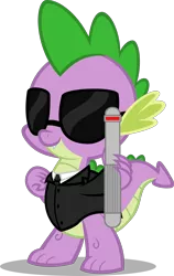 Size: 1343x2124 | Tagged: artist:zacatron94, clothes, costume, derpibooru import, halloween, halloween costume, holiday, men in black, neuralizer, nightmare night, nightmare night costume, safe, simple background, solo, spike, suit, sunglasses, transparent background, vector