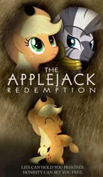 Size: 580x1000 | Tagged: applejack, artist:dan232323, derpibooru import, movie poster, parody, safe, the shawshank redemption, zebra, zecora