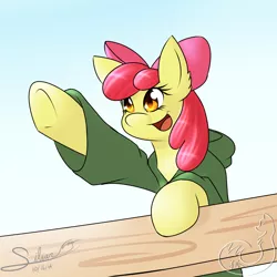Size: 2000x2000 | Tagged: apple bloom, artist:silverfox057, clothes, hoodie, safe, solo