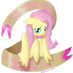 Size: 1280x1280 | Tagged: safe, artist:tricolorarts, derpibooru import, fluttershy, bullying, fear, feminist ponies, image, looking at you, message, mouthpiece, phobia, png, prank, subversive kawaii, trigger