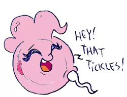 Size: 407x312 | Tagged: an egg being attacked by sperm, artist:toongrowner, colored, egg cell, eyes closed, implied sex, impregnation, open mouth, personified egg cell, pinkie pie, safe, smiling, spermatozoon, tickling, wat