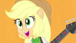 Size: 640x360 | Tagged: safe, derpibooru import, screencap, applejack, equestria girls, rainbow rocks, cute, jackabetes, ponied up, pony ears, singing, solo