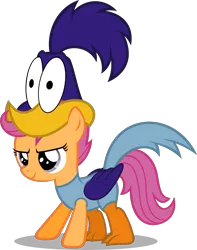 Size: 1657x2105 | Tagged: artist:zacatron94, clothes, costume, crossover, derpibooru import, halloween, halloween costume, holiday, looney tunes, nightmare night, nightmare night costume, road runner, safe, scootaloo, simple background, solo, transparent background, vector