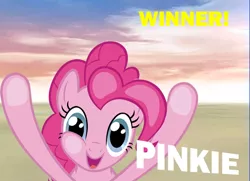 Size: 550x399 | Tagged: fourth wall pose, happy, parody, pinkie pie, safe, smiling, solo, style emulation, super smash bros., super smash bros. 4, victory, victory screen