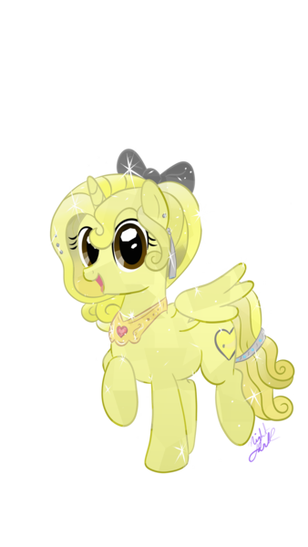 Size: 1840x3264 | Tagged: safe, artist:halcyon noctem, derpibooru import, oc, oc:arishy, unofficial characters only, alicorn, pony, alicorn oc, banana, birthday gift, crystallized, solo, yellow