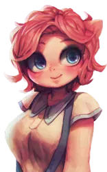 Size: 600x960 | Tagged: safe, artist:frali, derpibooru import, pinkie pie, anthro, alternate hairstyle, ambiguous facial structure, cute, diapinkes, pixiv, short hair, solo, starry eyes, weapons-grade cute, wingding eyes