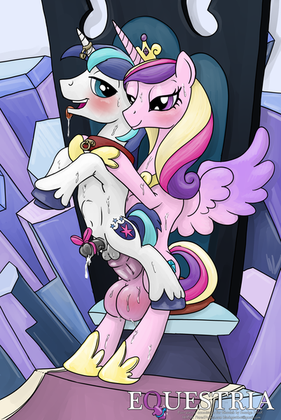 Size: 1500x2247 | Tagged: explicit, alternate version, artist:smudge proof, derpibooru import, princess cadance, shining armor, anal, balls, clopfic in description, cock bow, commission, cum, domdance, e♀uestria, futa, futa bigger than male, futa on male, futa princess cadance, futadom, good clean married sex, image, impossibly large balls, impossibly large penis, intersex, male, nudity, penetration, penis, penis apparel, png, shiningcadance, shiningsub, shipping, sissy, size difference, small penis, sweat