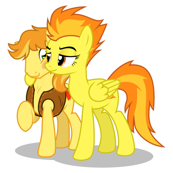 Size: 1048x1048 | Tagged: safe, artist:anarchemitis, derpibooru import, braeburn, spitfire, blushing, crack shipping, female, male, shipping, simple background, spitburn, straight, transparent background, vector