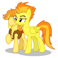 Size: 1048x1048 | Tagged: safe, artist:anarchemitis, derpibooru import, braeburn, spitfire, blushing, crack shipping, female, male, shipping, simple background, spitburn, straight, transparent background, vector