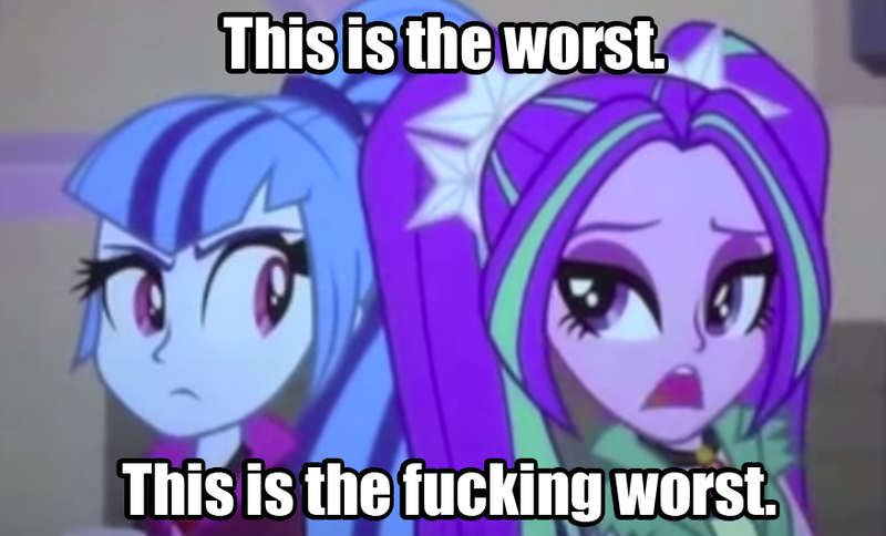 Size: 877x531 | Tagged: safe, derpibooru import, edit, edited screencap, screencap, aria blaze, sonata dusk, equestria girls, rainbow rocks, best friend aria, caption, image macro, meme, two best friends play, vulgar