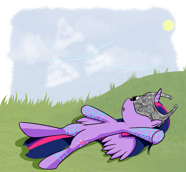 Size: 4960x4600 | Tagged: safe, artist:kiwifingers, derpibooru import, twilight sparkle, twilight sparkle (alicorn), alicorn, pony, absurd resolution, female, fused shadow, grass, mare, midna, midna sparkle, pun, solo, the legend of zelda, the legend of zelda: twilight princess, triforce