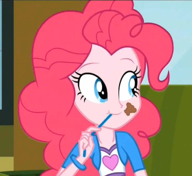 Size: 1119x1028 | Tagged: safe, derpibooru import, screencap, pinkie pie, equestria girls, rainbow rocks, bracelet, cute, diapinkes, female, lowres, messy eating, milkshake, solo, straw