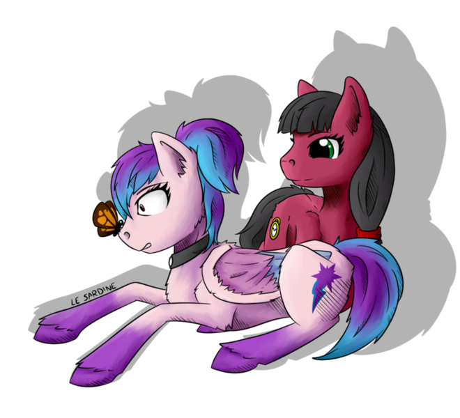 Size: 937x852 | Tagged: safe, artist:flysardineta, derpibooru import, oc, oc:macdolia, oc:shiny dawn, unofficial characters only, earth pony, pegasus, pony, cute, duo, sisters