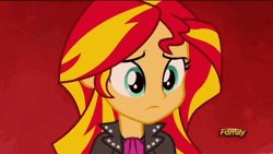 Size: 576x324 | Tagged: safe, derpibooru import, screencap, sunset shimmer, equestria girls, rainbow rocks, animated, discovery family, discovery family logo, microphone, solo