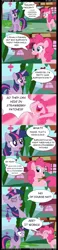 Size: 844x3648 | Tagged: safe, artist:mikedugan, derpibooru import, pinkie pie, twilight sparkle, twilight sparkle (alicorn), alicorn, elephant, pony, bush, comic, female, insane troll logic, joke, logic, logical fallacy, mare, strawberry