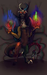 Size: 2472x4000 | Tagged: absurd resolution, artist:alumx, chromatic aberration, creepy, derpibooru import, discord, glowing eyes, impossible object, looking at you, magic, safe, solo