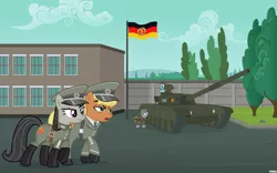 Size: 5000x3125 | Tagged: absurd resolution, artist:a4r91n, background pony, clothes, east germany, flag, gdr, german, germany, gun, military uniform, ms. harshwhinny, octavia melody, rifle, safe, strawberry ice, t-72, tank (vehicle), uniform, vector