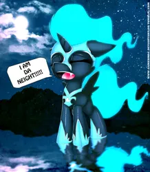 Size: 1740x2000 | Tagged: artist:gamermac, cute, derpibooru import, eyes closed, filly, floppy ears, i am the night, moon, night, nightmare moon, nightmare woon, open mouth, safe, solo, yelling