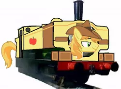 Size: 546x404 | Tagged: 1000 hours in ms paint, braeburn, derpibooru import, duck the great western engine, locomotive, ms paint, safe, thomas the tank engine, train, trainified, why