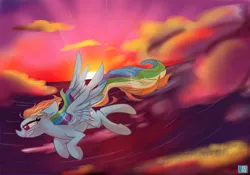 Size: 4000x2800 | Tagged: artist:nekosnicker, derpibooru import, flying, rainbow dash, safe, solo, sunset