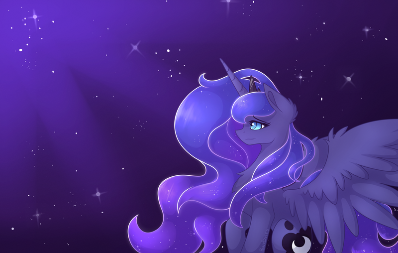 Size: 4000x2539 | Tagged: safe, artist:novabytes, derpibooru import, princess luna, alicorn, pony, chest fluff, ear fluff, sitting, solo, spread wings, stars