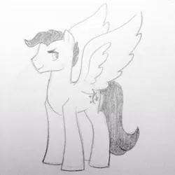 Size: 1024x1024 | Tagged: safe, artist:kianamai, derpibooru import, oc, oc:prince illusion, unofficial characters only, hybrid, pegasus, pony, kilalaverse, interspecies offspring, monochrome, next generation, offspring, parent:discord, parent:princess celestia, parents:dislestia, pencil drawing, species swap, traditional art