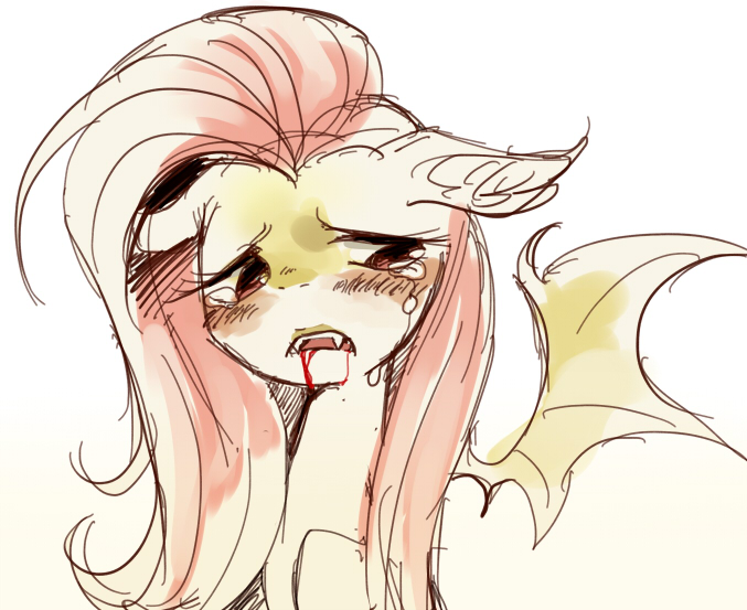 Size: 677x553 | Tagged: artist:pasikon, blood, derpibooru import, flutterbat, fluttershy, safe, simple background, solo