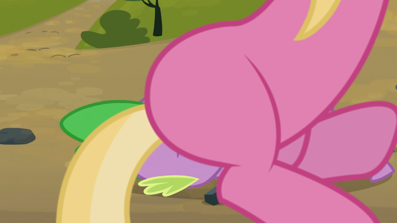 Size: 1280x720 | Tagged: blank flank, derpibooru import, edit, edited screencap, facesitting, facesitting on spike, lily, lily valley, questionable, screencap, show accurate, show accurate porn, spike