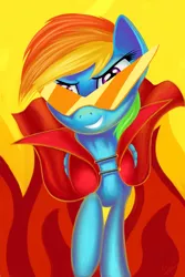 Size: 2000x3000 | Tagged: safe, artist:1nakir1, derpibooru import, rainbow dash, cape, clothes, cosplay, kamina, kamina sunglasses, solo, tengen toppa gurren lagann