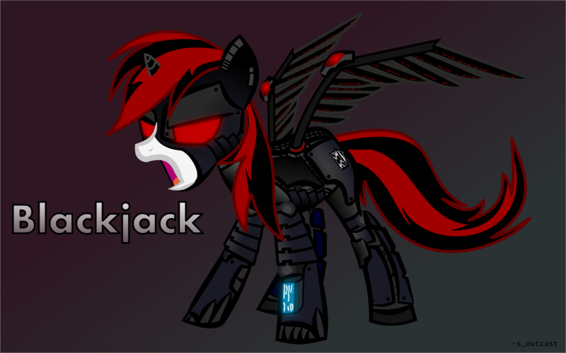 Size: 1933x1208 | Tagged: safe, artist:s_outcast, derpibooru import, oc, oc:blackjack, unofficial characters only, alicorn, cyborg, pony, unicorn, fallout equestria, fallout equestria: project horizons, alicorn armor, alicorn oc, female, inkscape, level 4 (alicorn eclipse) (project horizons), mare, solo, vector