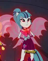 Size: 772x980 | Tagged: safe, derpibooru import, screencap, sonata dusk, equestria girls, rainbow rocks, discovery family, discovery family logo, fin wings, looking up, ponied up, solo