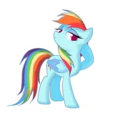 Size: 1024x1104 | Tagged: artist:zenit007, bedroom eyes, hoof in mane, rainbow dash, safe, simple background, solo