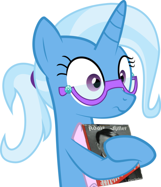 Size: 4310x5003 | Tagged: safe, artist:diamondsword11, derpibooru import, edit, trixie, pony, unicorn, absurd resolution, adolf hitler, adorkable, alternate hairstyle, blackletter, book, cute, dork, egghead, female, glasses, mare, mein kampf, meme, nazi, nerd pony, ponytail, reading glasses, simple background, solo, transparent background