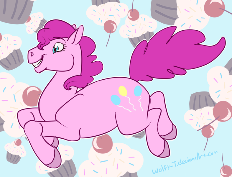 Size: 983x749 | Tagged: safe, artist:wolfy-t, derpibooru import, pinkie pie, cupcake, solo