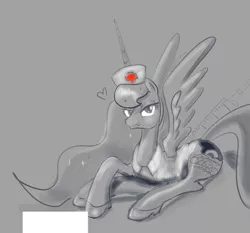 Size: 2356x2198 | Tagged: suggestive, artist:nadvgia, derpibooru import, princess luna, pony, female, heart, mare, nurse, nurse luna, simple background, solo, solo female