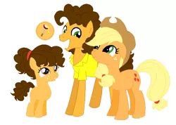 Size: 716x510 | Tagged: apple, apple family, applejack, artist:unoriginai, blank flank, cheesejack, cheese sandwich, crack shipping, cute, cutie mark, family, female, filly, floppy ears, freckles, grin, happy, oc, offspring, parent:applejack, parent:cheese sandwich, parents:cheesejack, safe, shipping, smiling