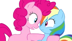 Size: 1268x714 | Tagged: dead source, safe, artist:stockingstreams, derpibooru import, pinkie pie, rainbow dash, equestria girls, rainbow rocks, blank flank, duo, holding, hoof around neck, shocked, simple background, tell me your secrets, transparent background, vector, wide eyes