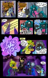 Size: 1280x2062 | Tagged: alien (franchise), artist:dinkelion, artist:jokerpony, ask teen chrysalis, changeling, chica, clothes, collaboration, comic, costume, derpibooru import, diamond dog, edward scissorhands, ellen ripley, five nights at freddy's, oc, oc:starfish, princess luna, queen chrysalis, safe, shark, you tried